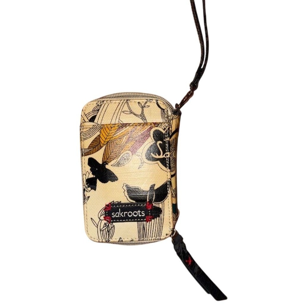 Sakroots Multicolor Floral Bird‎ Crossbody Wristlet Wallet Women flaking handle